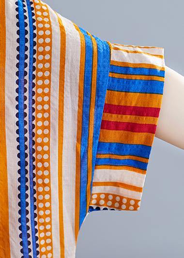Vivid O Neck Cotton Clothes Design Multicolor Striped Maxi Dresses Summer