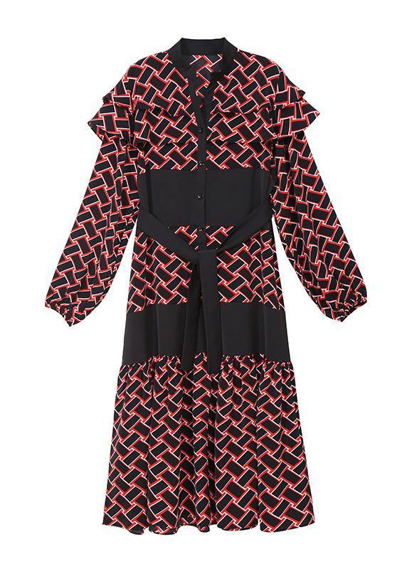 Vivid Patchwork Cotton Tie Waist Clothes Shape Green Dotted a Line Dress