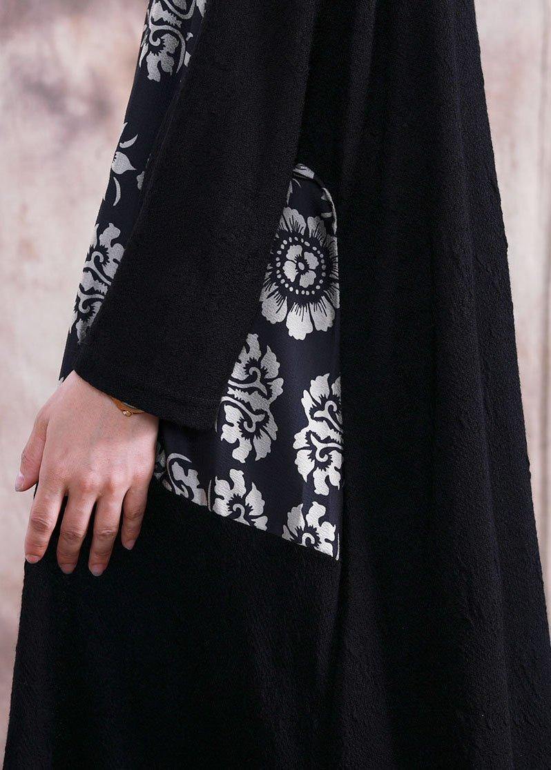 Vivid Patchwork Prints Tunics for Work Black Dress Fall