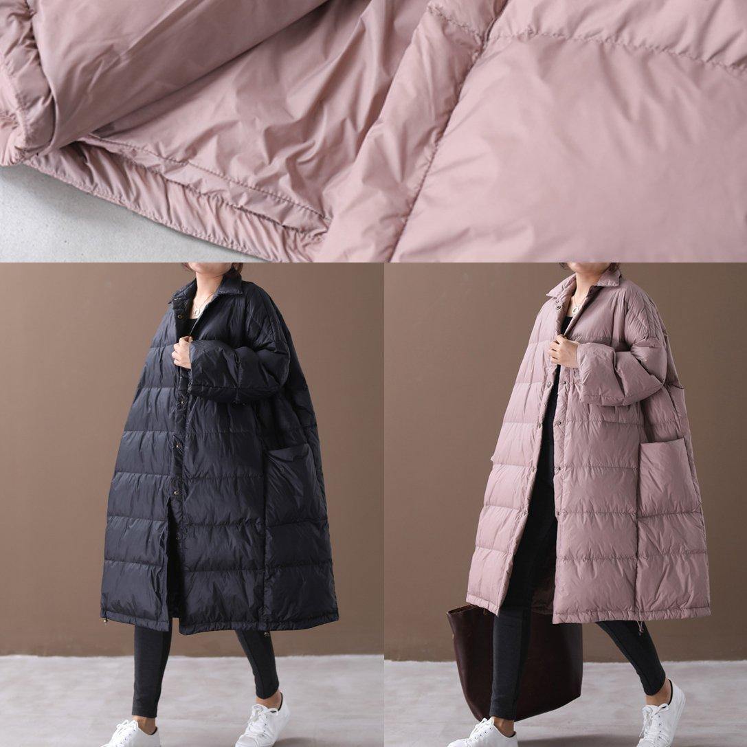 Warm Down Jacket Coats Pink Stand Collar Large Pockets Duck Down Coat