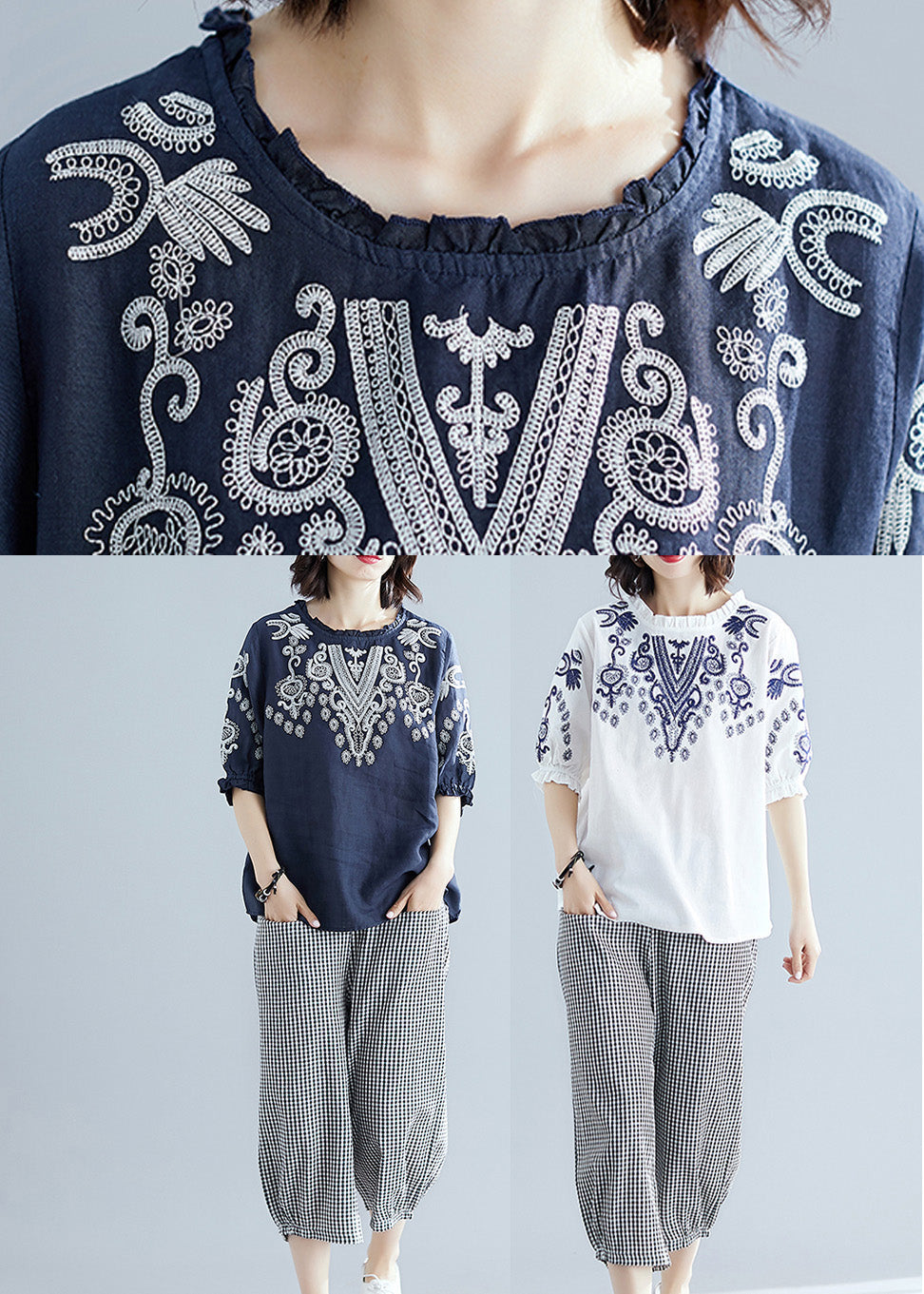 White O-neck Top and Crop Pants Two Pieces Set Summer