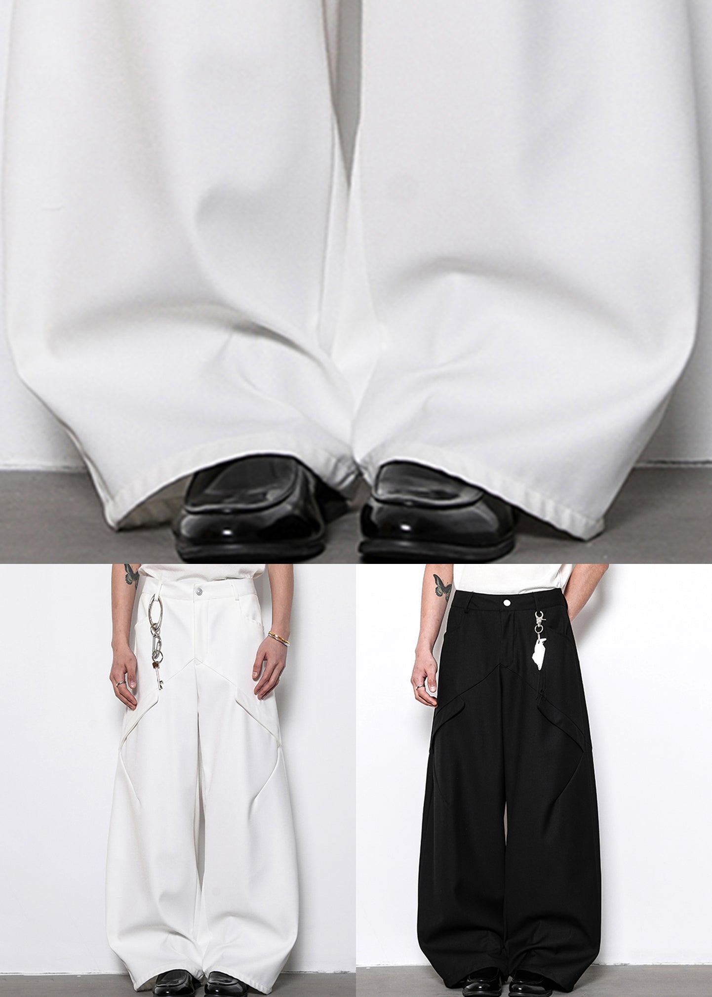 White Original Design Cotton Wide Leg Pants High Waist