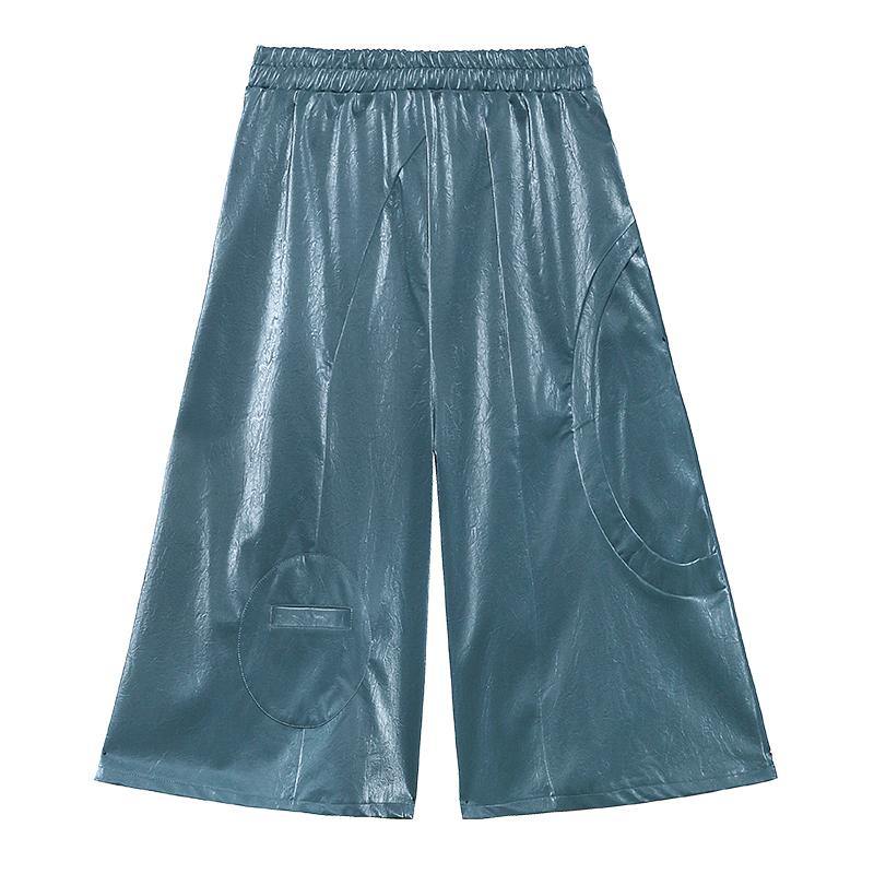 Wide Leg Pants High Waist Straight Tube Pu Leather Pants