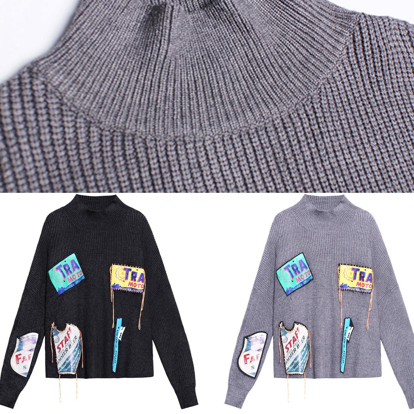 Winter Black Clothes High Neck Patchwork Sweaters
