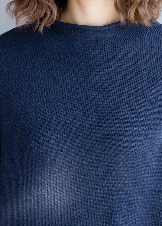 Winter Fall Dark Blue Knitted Blouse Clothing O Neck Batwing Sleeve Top