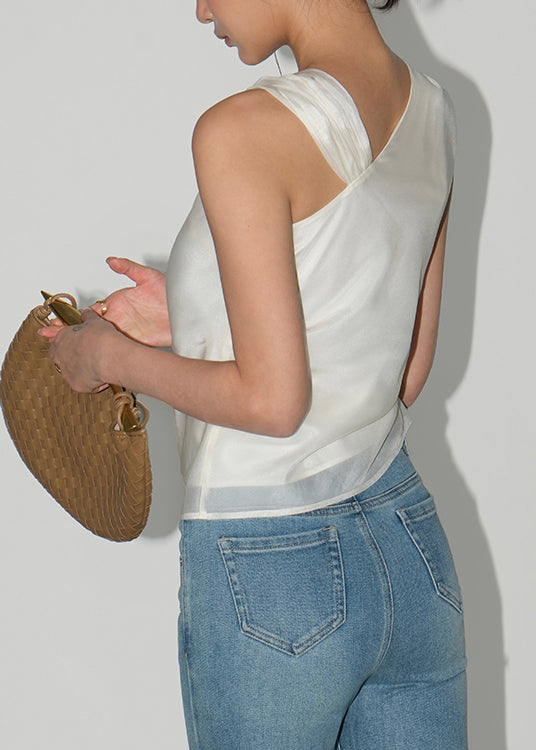 Apricot Asymmetrical Design Silk Top Sleeveless
