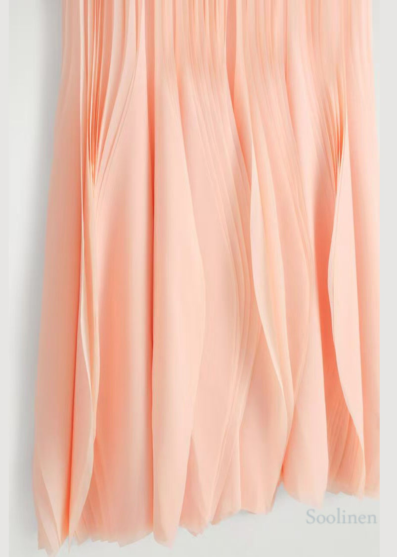 Apricot Wrinkled Chiffon Long Dress Sleeveless