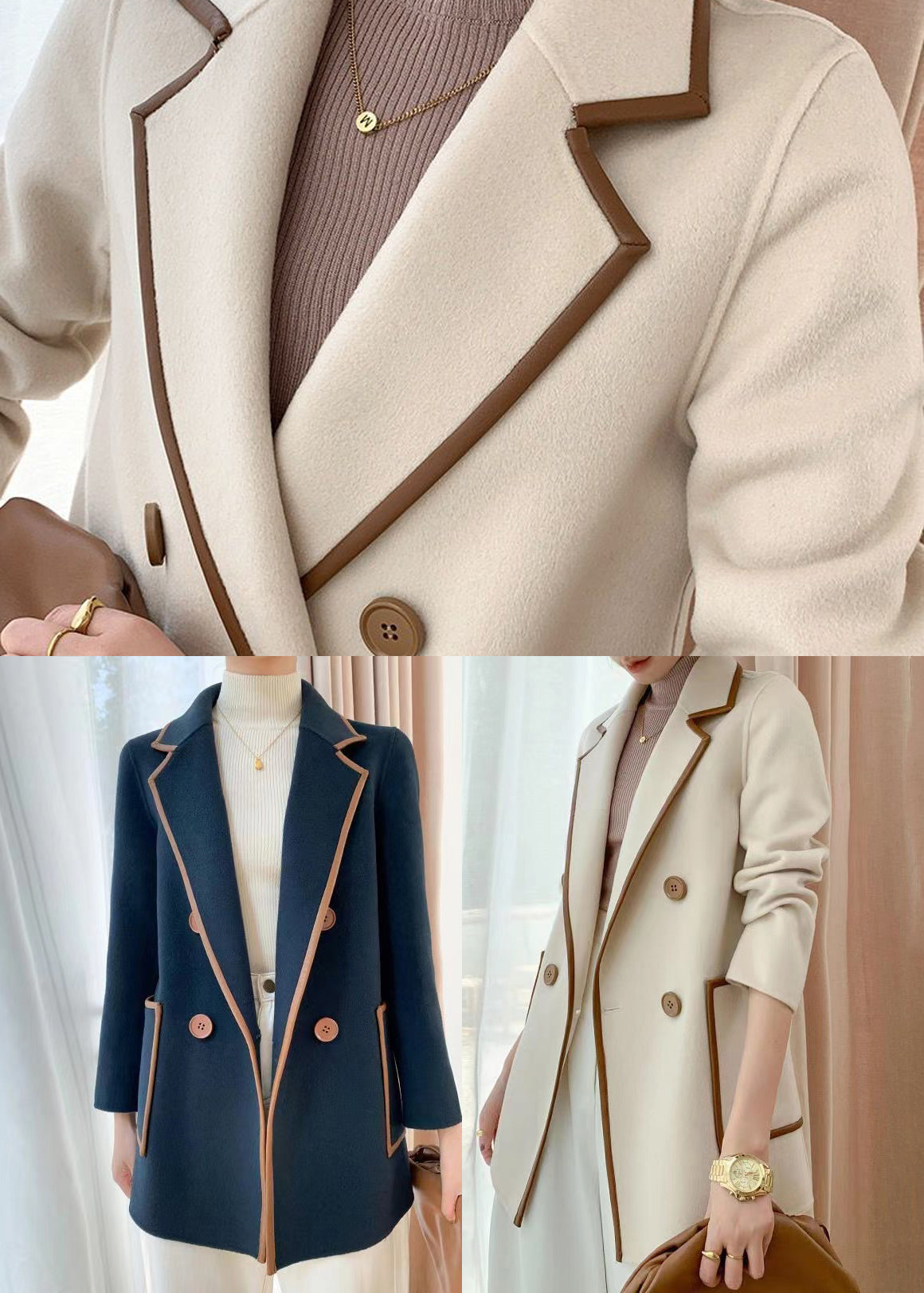 Beige Peter Pan Collar Double Breast Woolen Coat Fall
