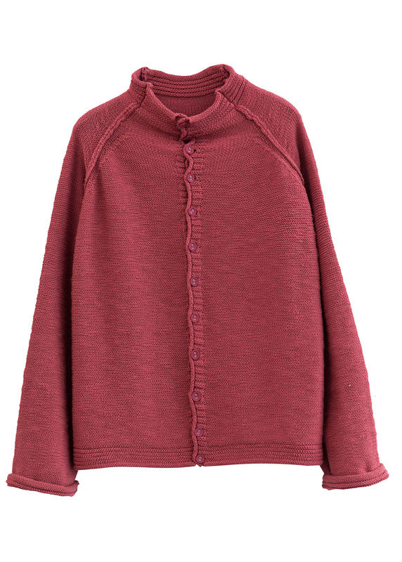 Beige Button Woolen Knit Sweaters Spring