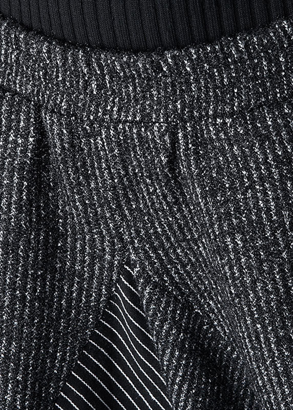 Black Asymmetrical Striped Harem Pants Winter