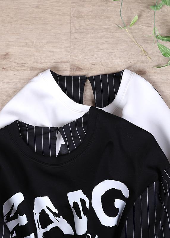 Women Black Classy Letter Casual Autumn Sewing Tops