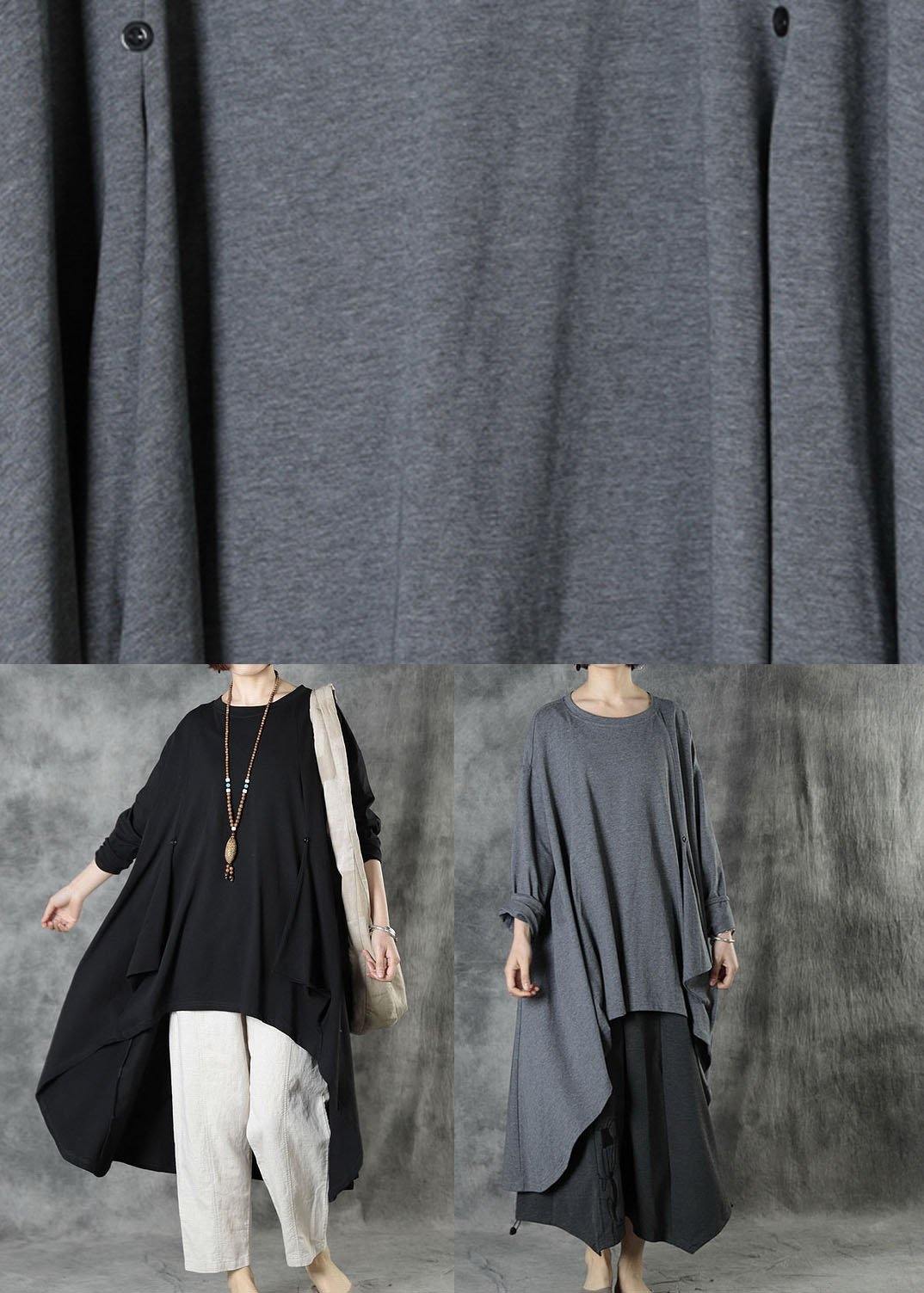 Women Black O-Neck Asymmetrical Design Fall Top Long Sleeve