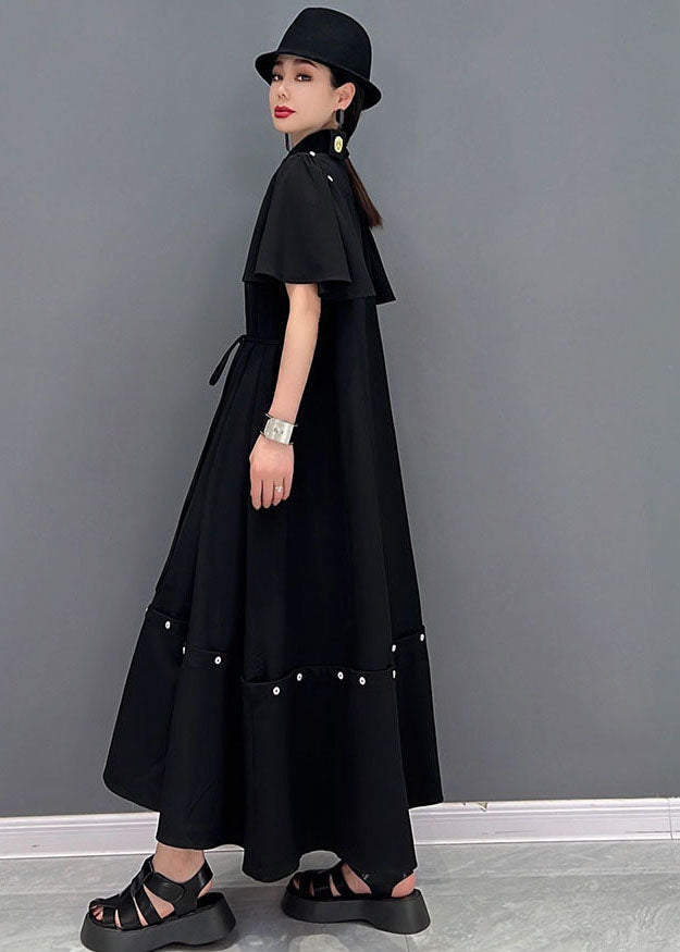 Black Original Peter Pan Collar Patchwork Removable Cotton Holiday Long Dress Cloak Sleeves