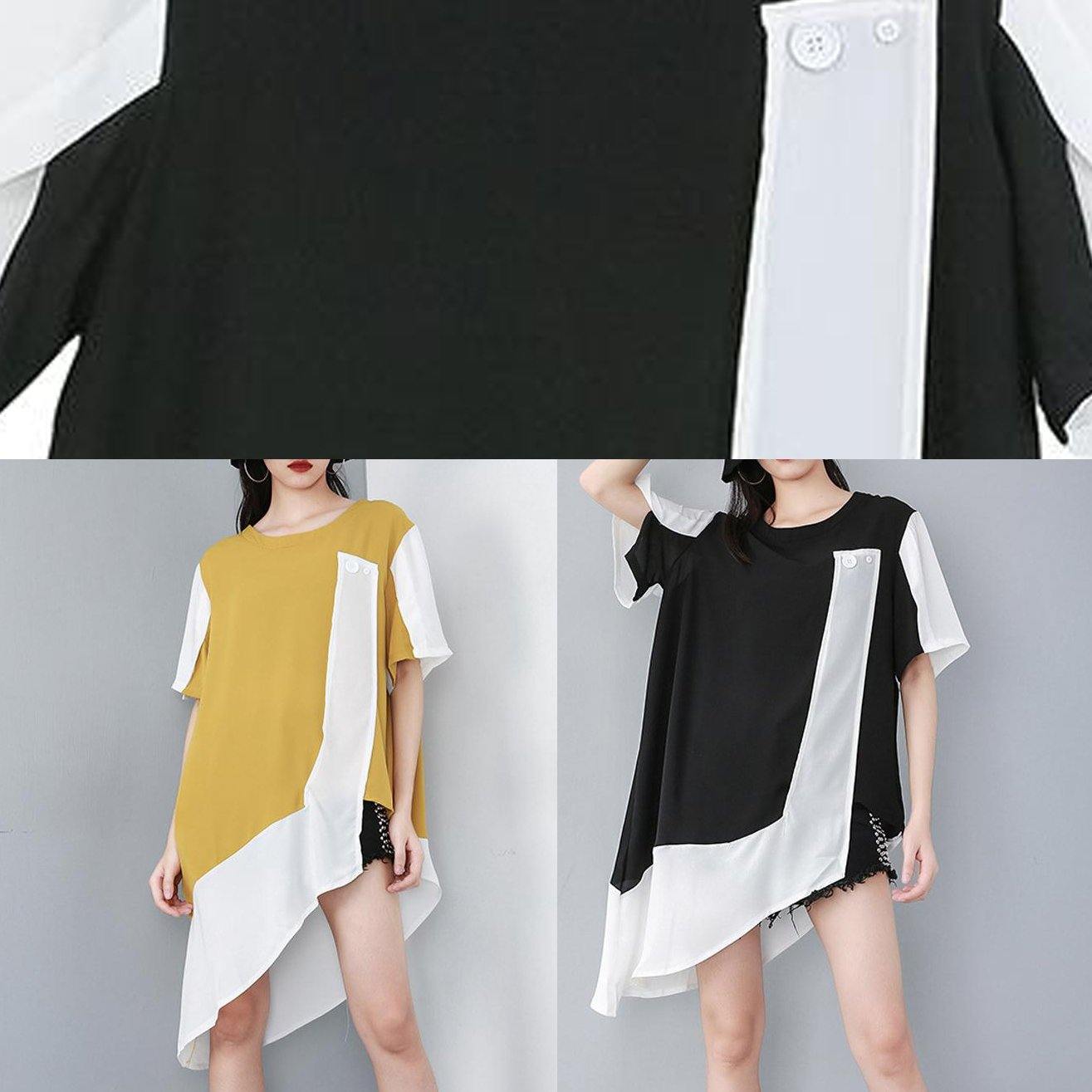 Black Personality Loose Clothes Spliced Irregular Chiffon T-shirt