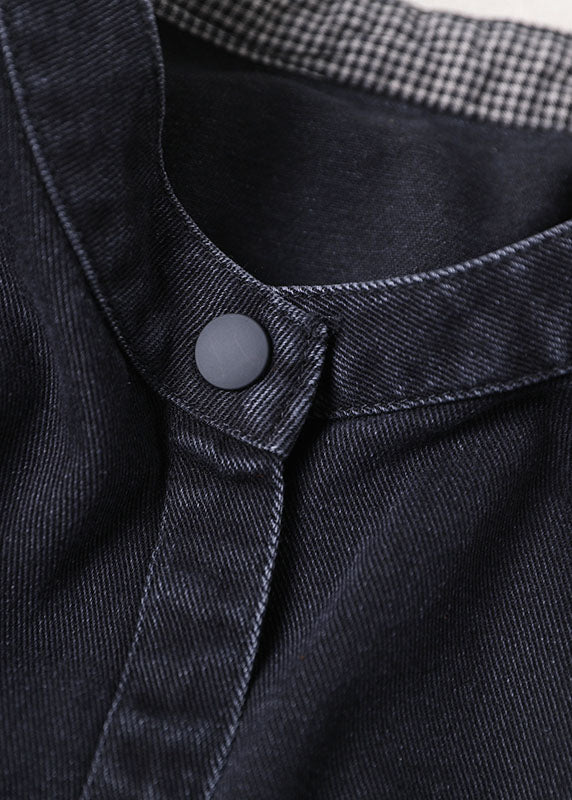 Black Stand Collar Pockets Button Fall Sleeveless Waistcoat