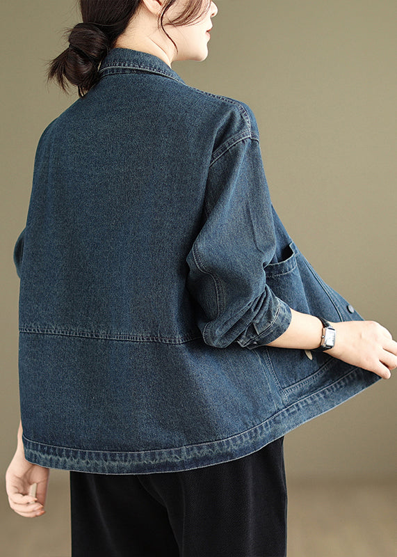 Blue Peter Pan Collar Pockets Warm Fleece Denim Coat Winter