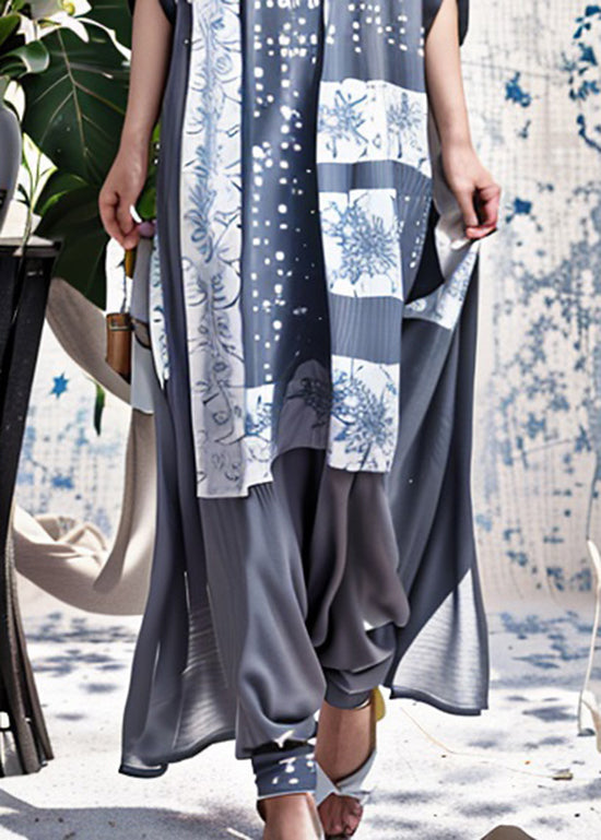 Blue Stand Collar Chinese Button Patchwork Silk Dresses Summer