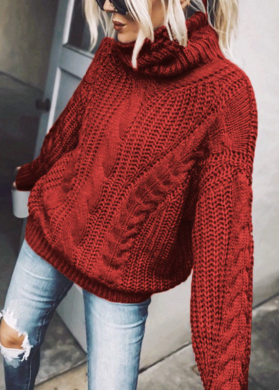 Blue Turtleneck Thick Cable Knit Sweaters Spring