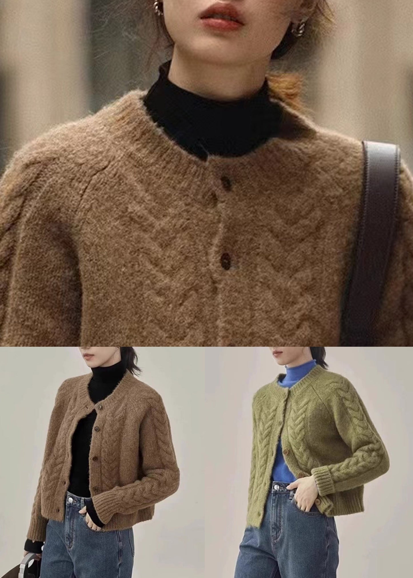 Brown Button Warm Knit Coats Fall