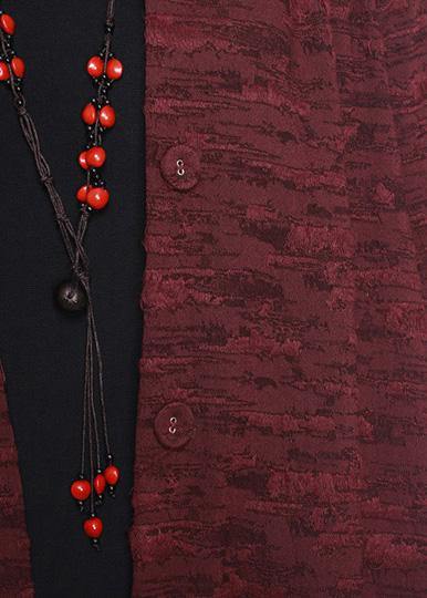 Burgundy Jacquard Clothes Large Hem Outwear
