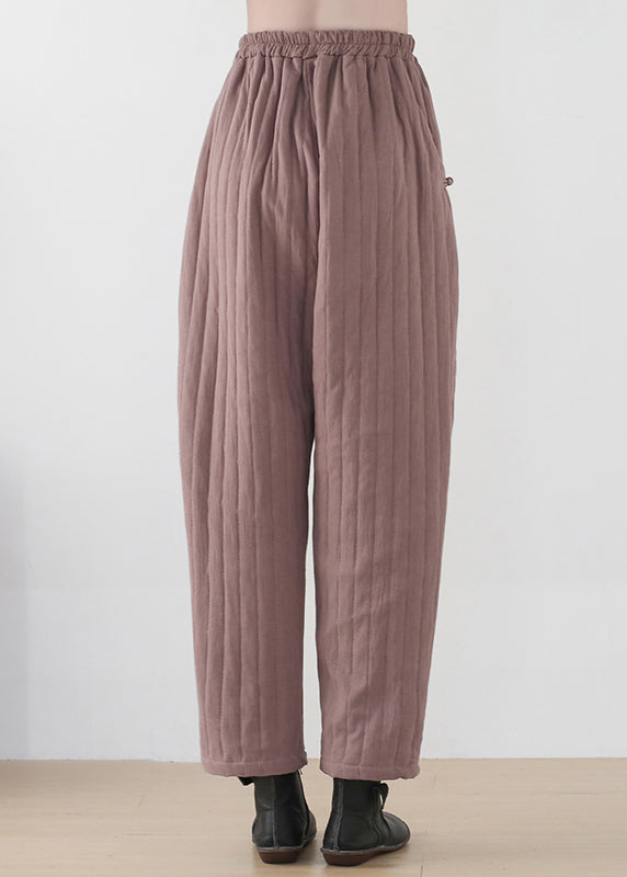 Button Pockets Elastic Waist Cotton Lantern Pants Winter