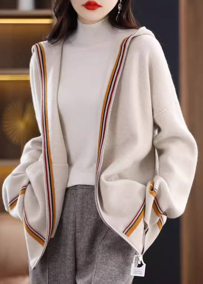 Camel Pockets Cashmere Hooded Cardigans Spring