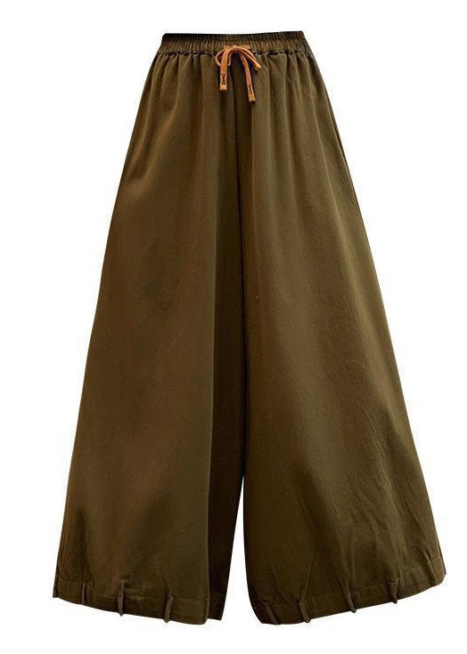 Coffee Pockets Elastic Waist Cotton Crop Pants Spring