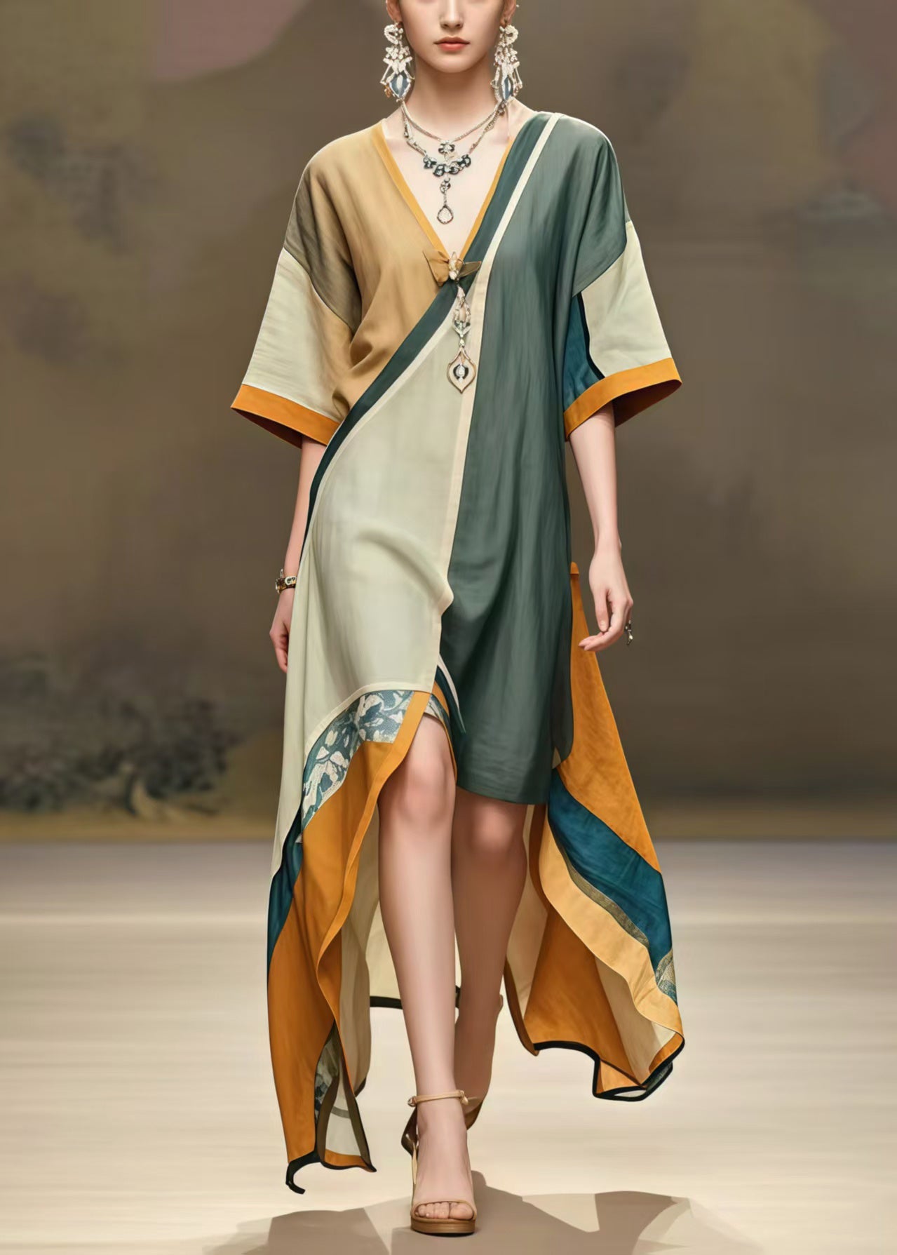 Colorblock Asymmetrical Cotton Maxi Dress Summer