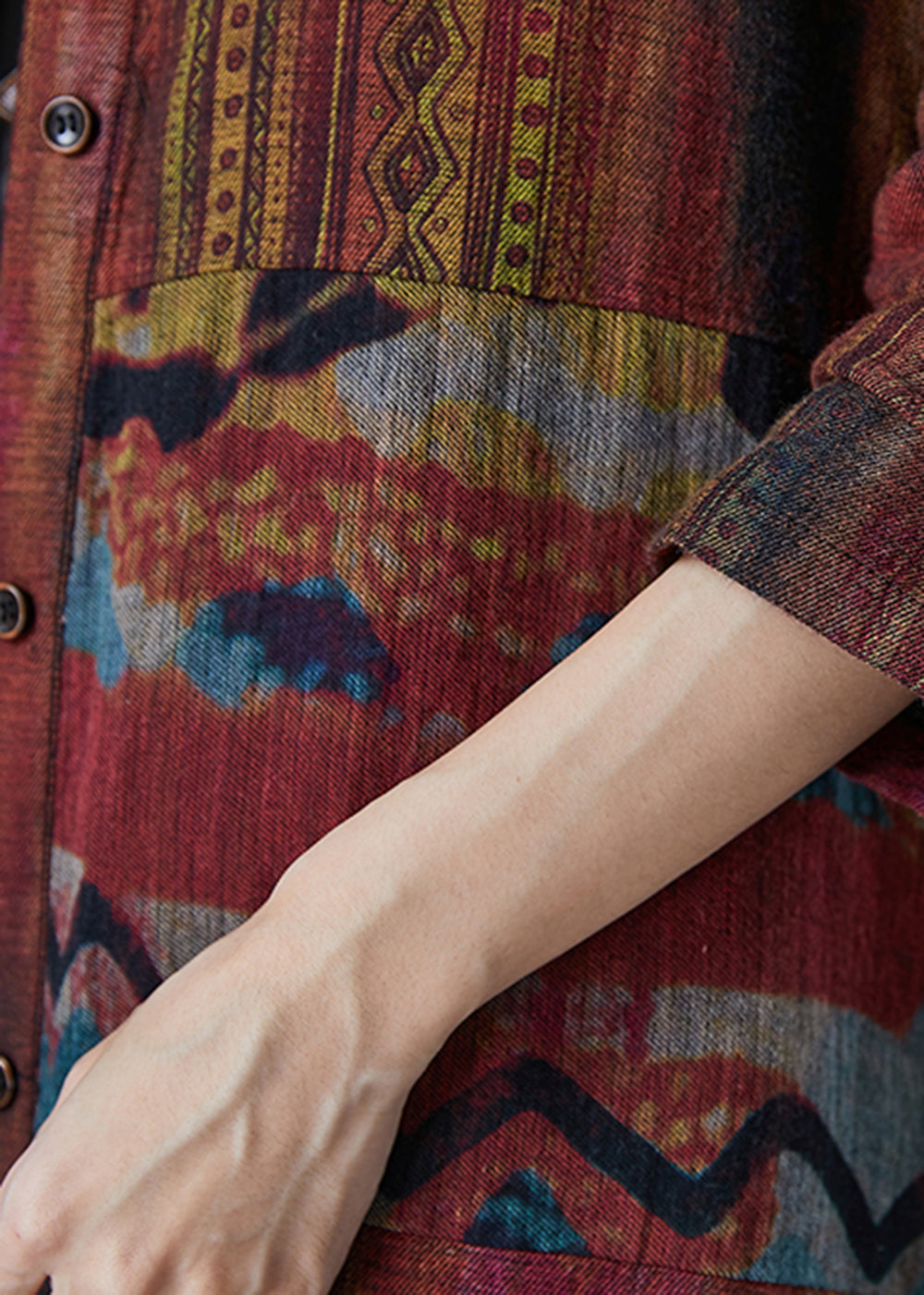 Dull Red Oversized Print Linen Trench Spring