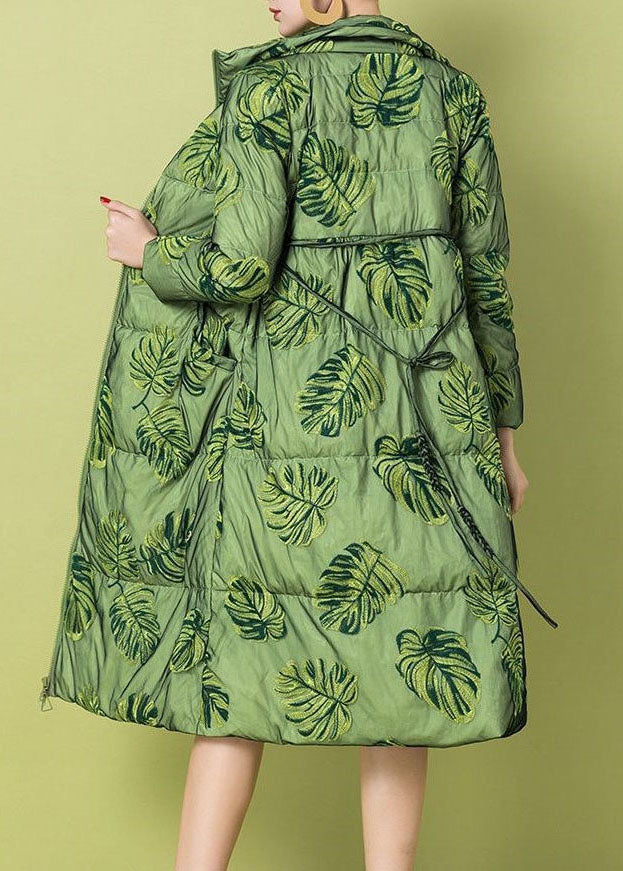 Green Cinched Oriental Fine Cotton Filled Parka Winter