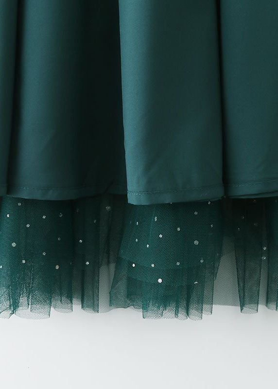 Green Elastic Waist Sequins Ruffled Tulle Skirts Spring