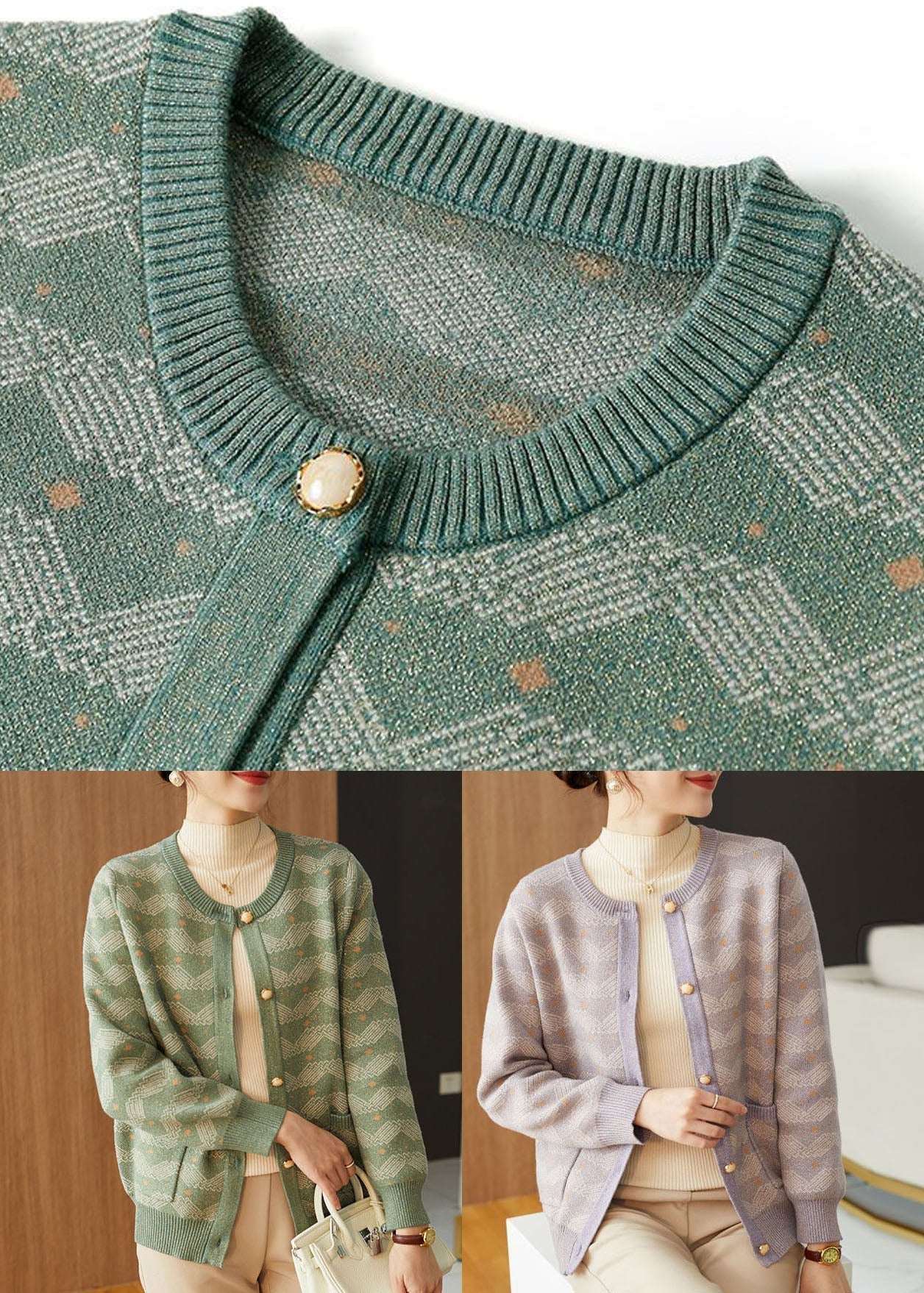 Green Oversized Print Woolen Coat Outwear Fall