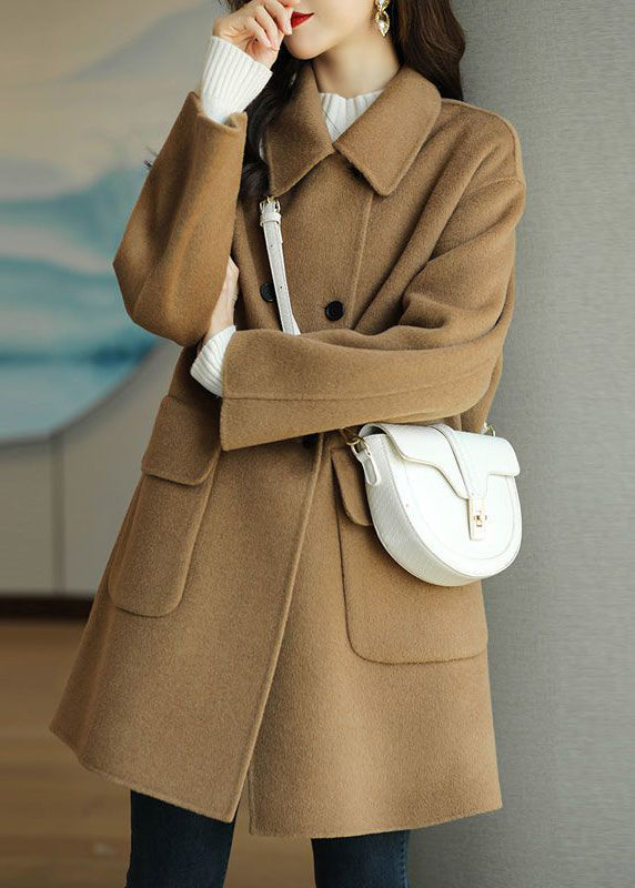 Green Peter Pan Collar Button Pockets Woolen Coat Winter