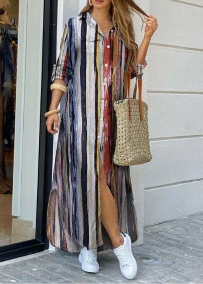 Green Peter Pan Collar Tie Dye Chiffon Shirts Dresses Long Sleeve