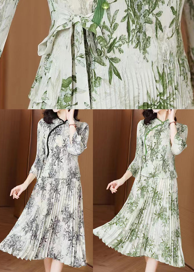 Green Print Chiffon Vacation Dresses Summer