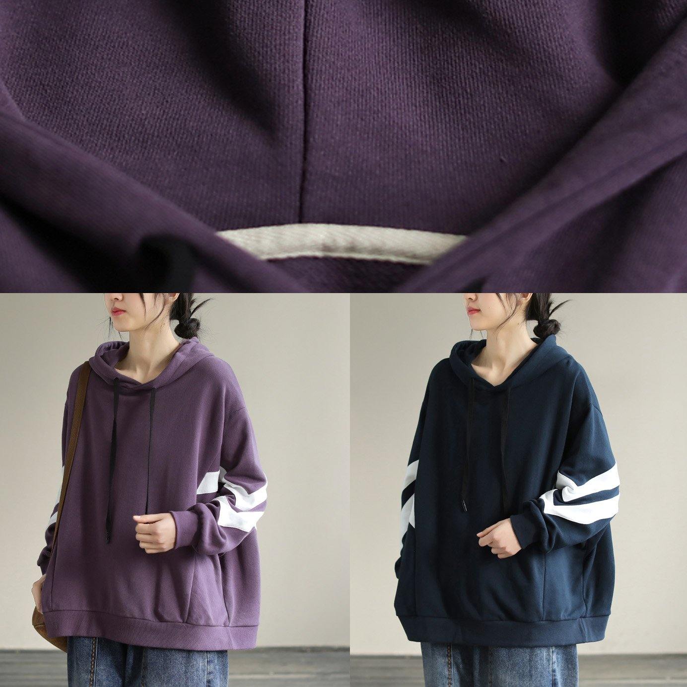 Women Hooded cotton Spring Tunic pattern Work Outfits Purple Sweatshirt