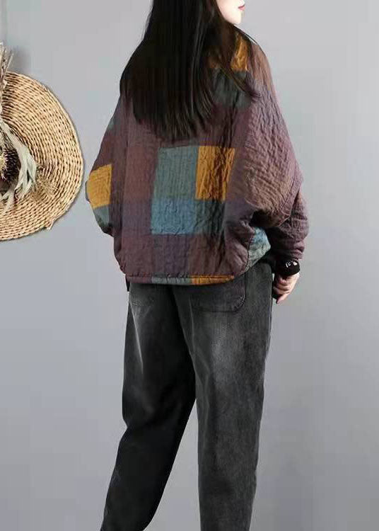Khaki Bat Wing Sleeve Patchwork Fine Cotton Filled Winter Coat