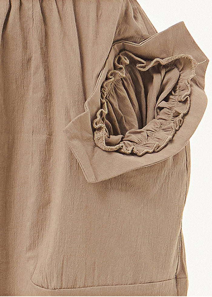 Khaki Elastic Waist Cotton Harem Pants Summer