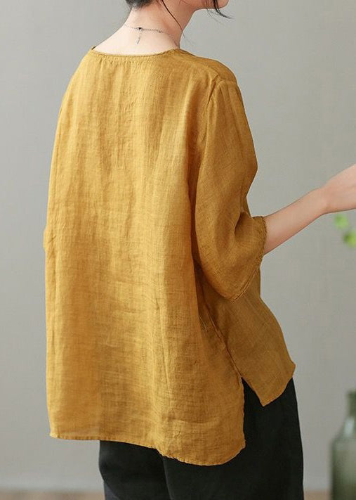 Light Khaki O Neck Print Cotton T Shirts Summer