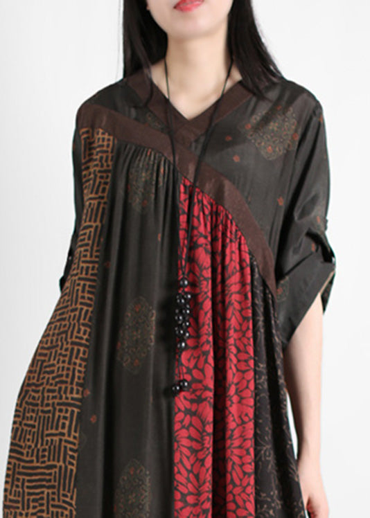 Mulberry Print Wrinkled Silk Long Dresses Summer