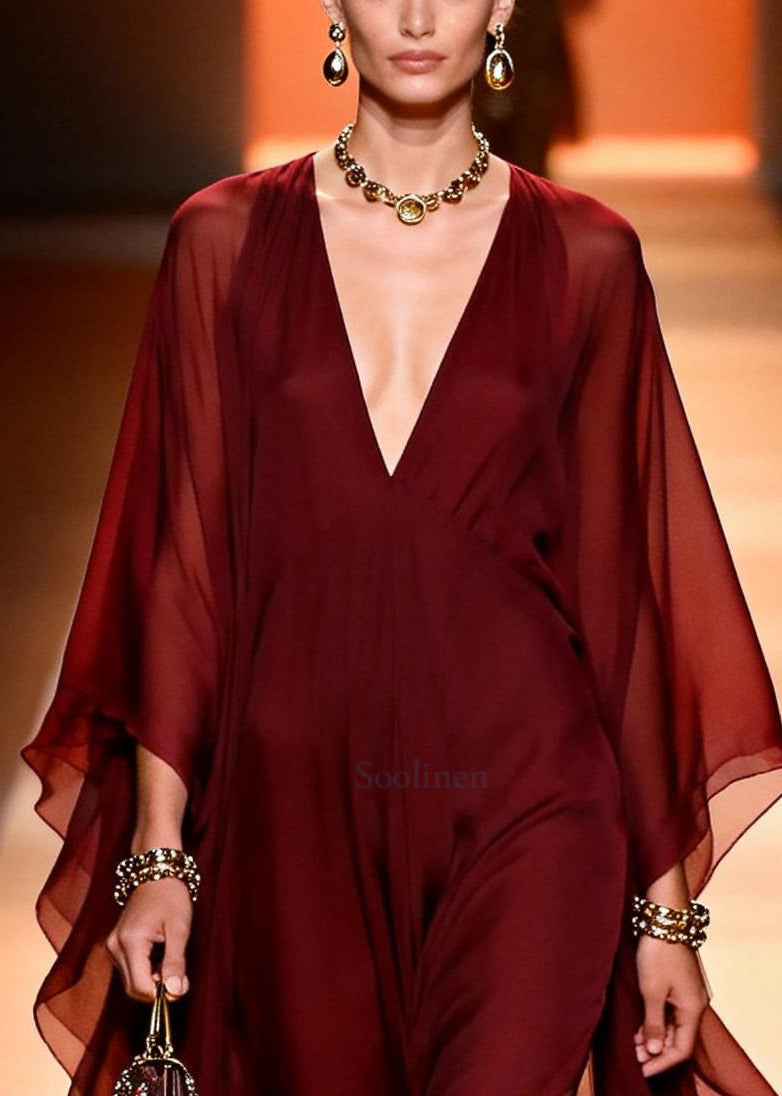 Mulberry V Neck Chiffon Vacation Dress Summer