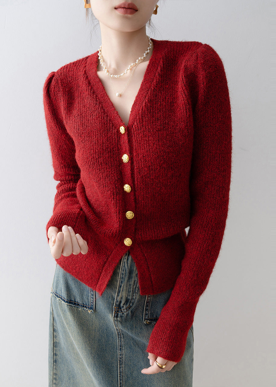 Mulberry V Neck Silm Fit Knit Cardigans Winter