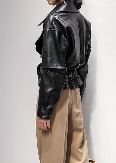 Notched Cinched Coat Black Silhouette Coats