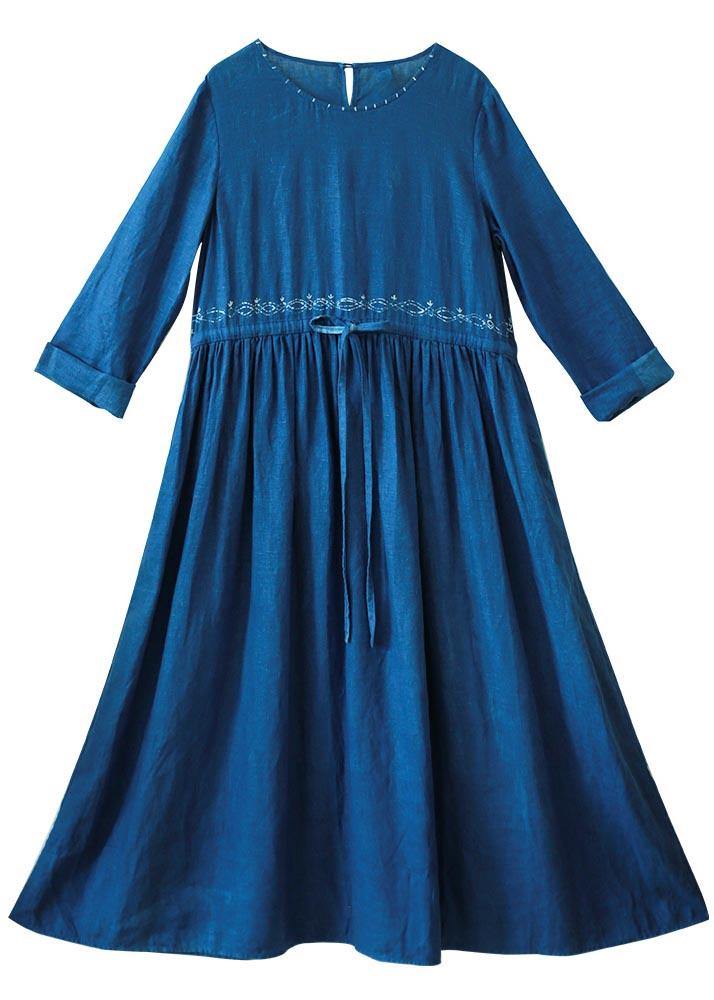 O Neck Drawstring Spring Tunic Runway Blue Long Dresses