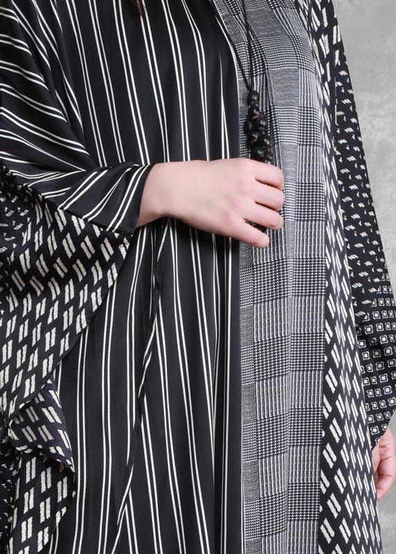O Neck Patchwork Spring Clothes Pattern Black Striped a Line Dress