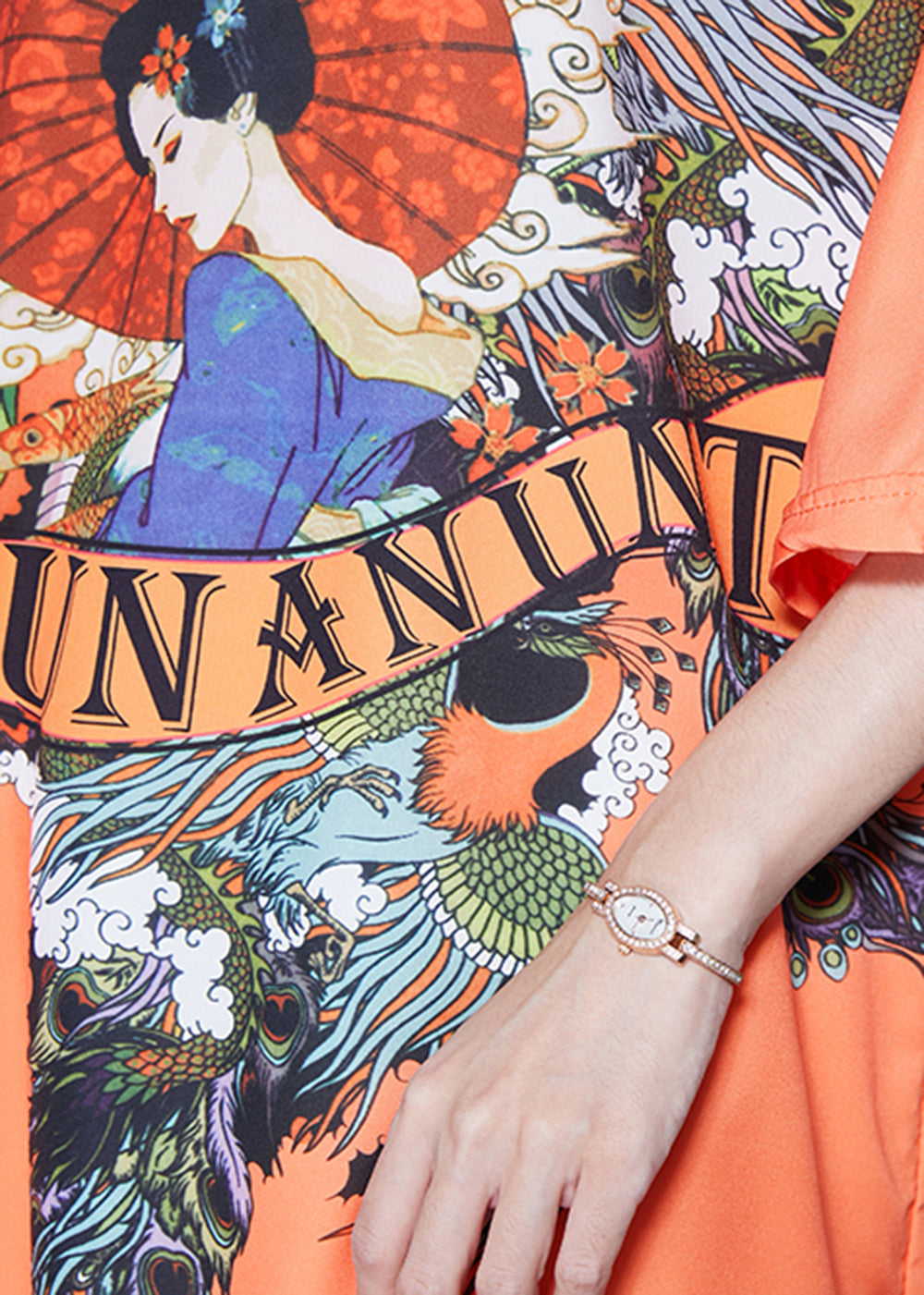 Orange Mandarin Collar Chinese Button Silk Dress Summer
