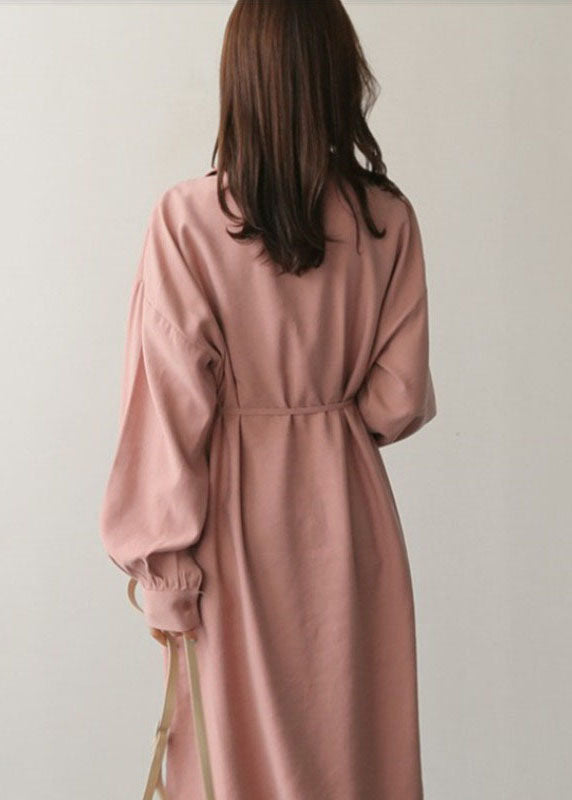 Pink Peter Pan Collar Patchwork Cotton Shirts Dress Spring