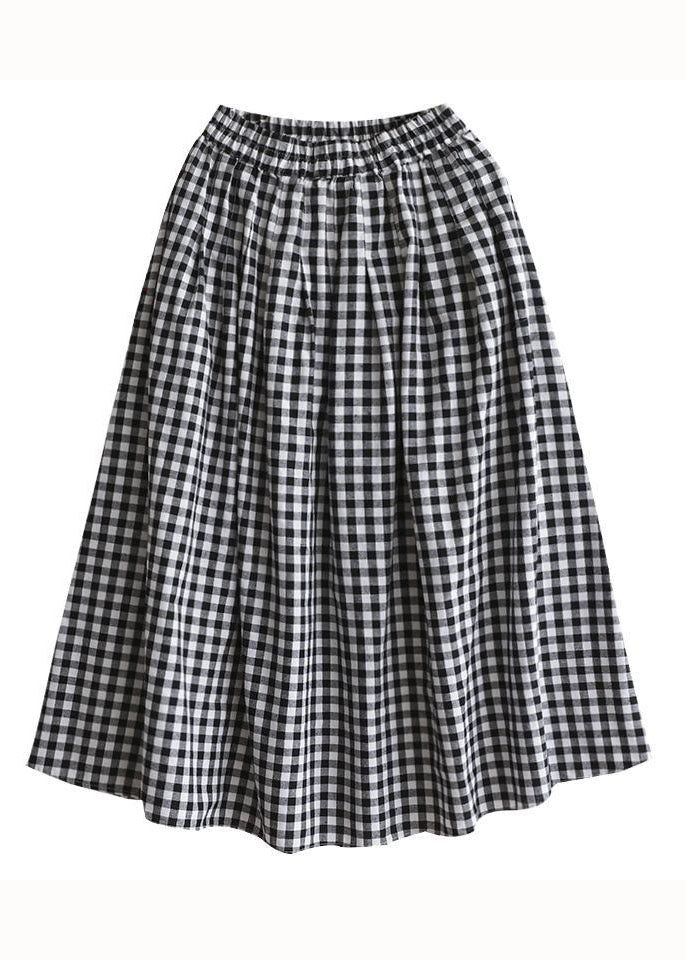Plaid Wrinkled Pockets Patchwork Cotton Skirts Summer
