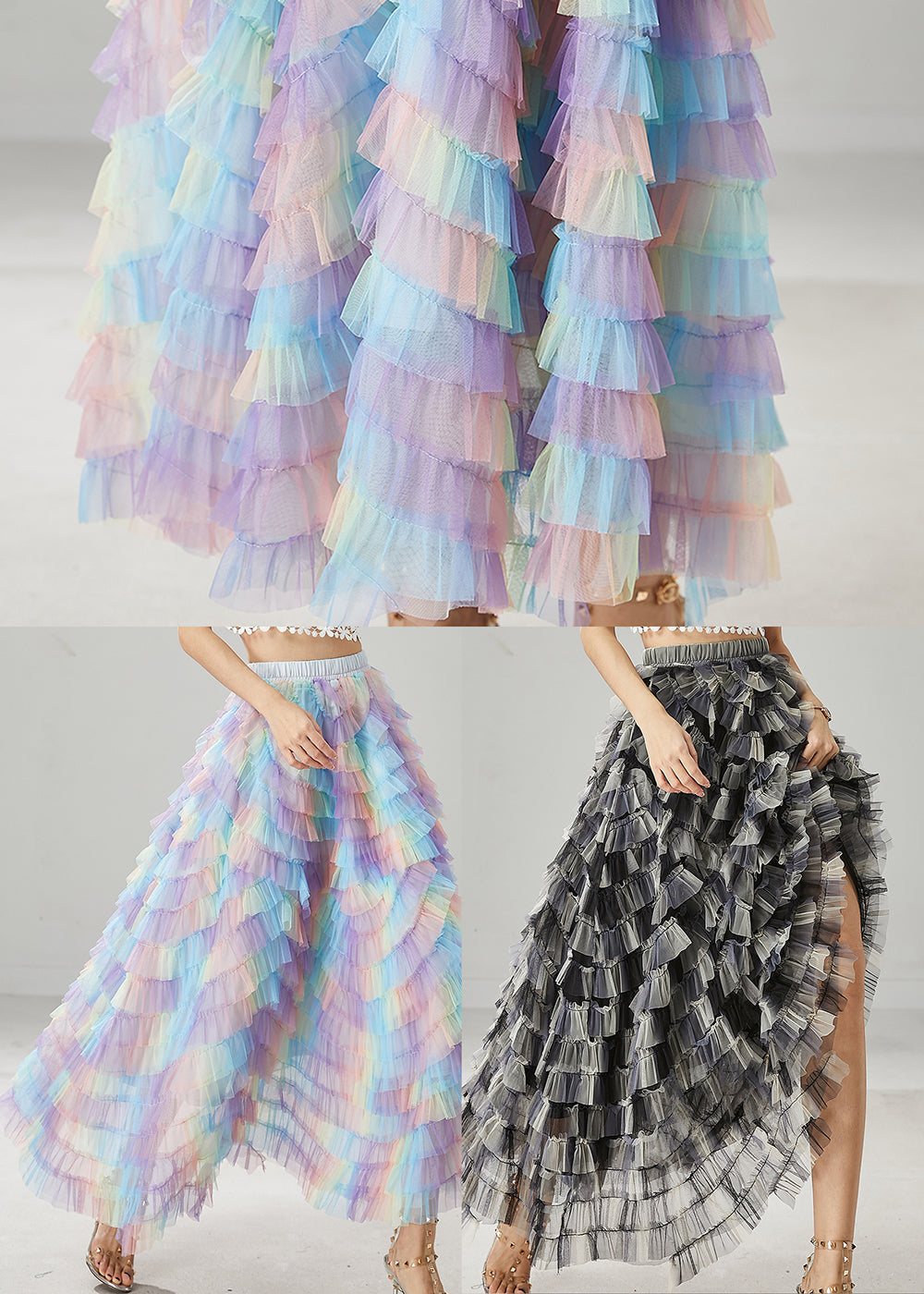 Rainbow Exra Large Hem Tulle Skirts Summer