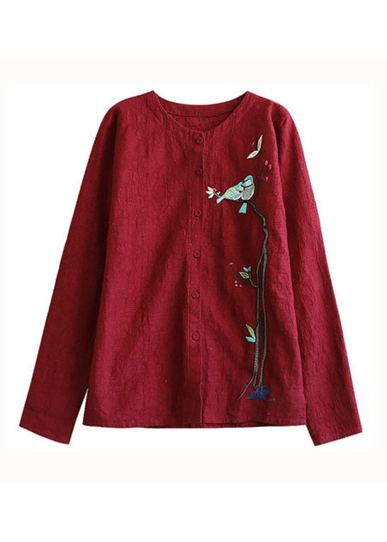 Red Embroideried Patchwork Cotton Cardigans Coats Spring
